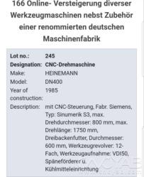 سنگین تراش CNC هاین مان آلمان مدلHEINEMANN DN200 